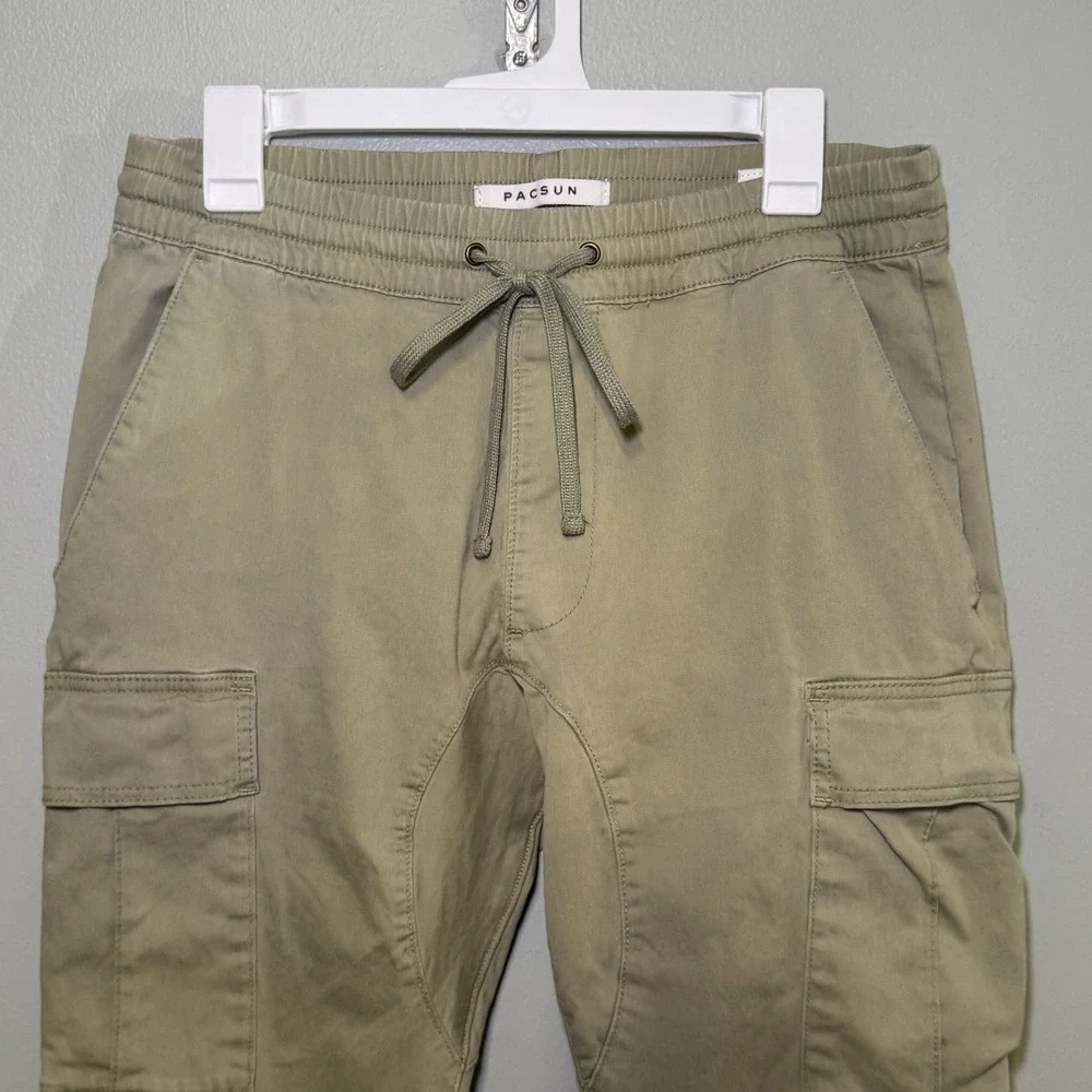 PacSun‎ Men's Olive Green Cargo Jogger Pants Elastic Waist Toggle Hem Medium